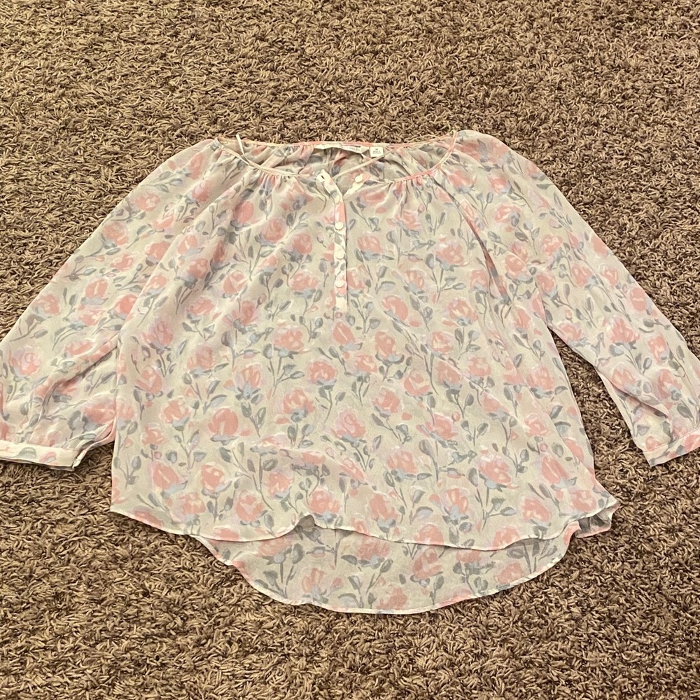 LC Lauren Conrad Pink and White Floral Blouse